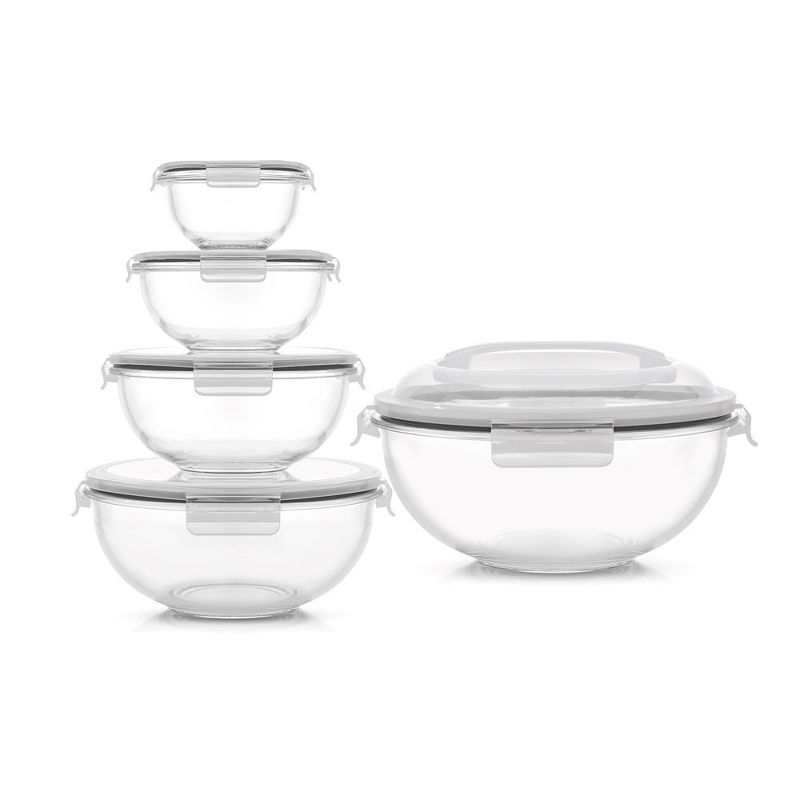 JoyFul by JoyJolt Kitchen Mixing Bowls. 5pc Glass Bowls with Lids Set – Neat Nesting Bowls - Black, 1 of 8