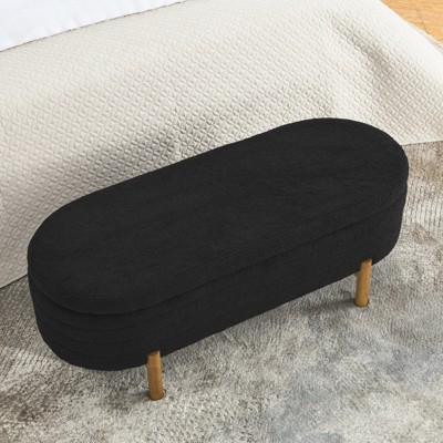 VisioGear Oval Ottoman, Storage Bench with Wood Legs for Living Room, Black, 46.06"*17.72"*16.34"