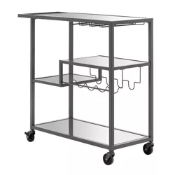 Estelle Step Tier Metal and Glass Bar Cart Dark Gray - Inspire Q