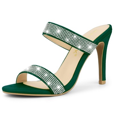 Allegra K Women's Open Toe Stiletto Heel Rhinestone Mules Sandals