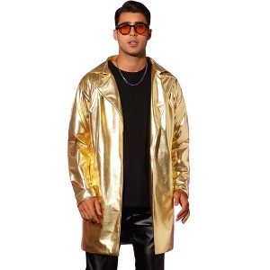 Lars Amadeus Men's Metallic Disco Party Long Trench Coat with Belt - 1 of 4