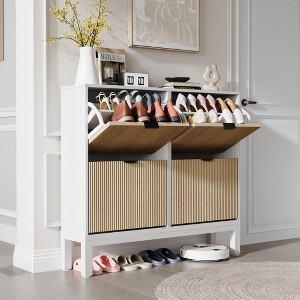 Garvee Shoe Storage Cabinet with 2/3/4 Flip Drawers,Farmhouse Fluted Shoe Organizer,Freestanding Hidden Slim Narrow Shoe Rack for Entryway,Foyer - 1 of 4