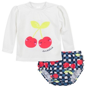 Gerber Baby & Toddler Girls' Two-Piece Long Sleeve Rash Guard Set and Swim Brief - 1 of 4