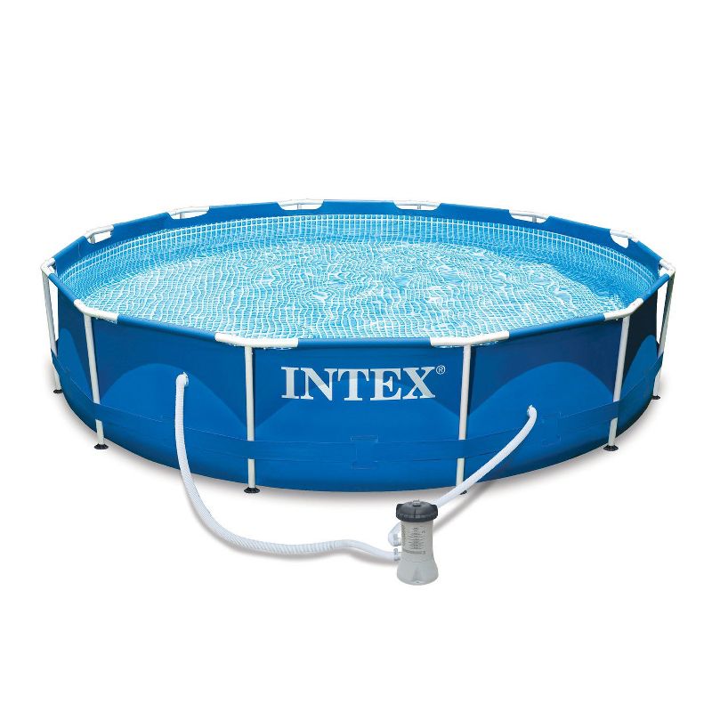 INTEX Metal Frame 12ft x 30in Round 6 Person Outdoor Swimming Pool Set with Filter Pump, Type-A Cartridge and Pool Covers (2-Pack), Tool-Free Assembly, 3 of 8