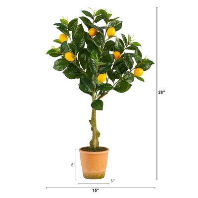 28-Inch Faux Lemon Tree in Terracotta Planter