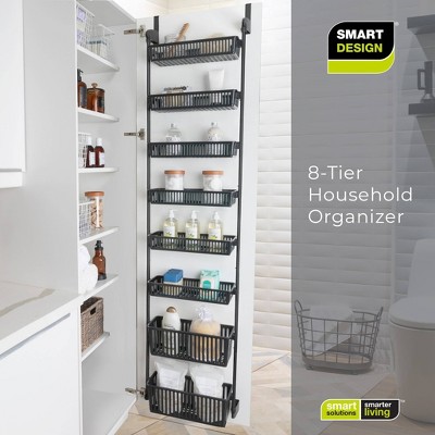 Smart Design 8-Tier Over The Door Hanging Pantry Organizer with 6 full Baskets and 2 Deep Baskets Black: Steel Kitchen Storage, 77" Height — фото 7
