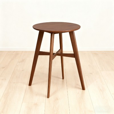 Mid-Century Modern Round Wooden Bar Table – 42" High Bar Table with Tapered Legs for Kitchen, Dining Room or Home Bar, Natural Walnut