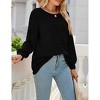 Women's Long Sleeve Blouse Round Neck Loose Fit Casual Top - 2 of 4