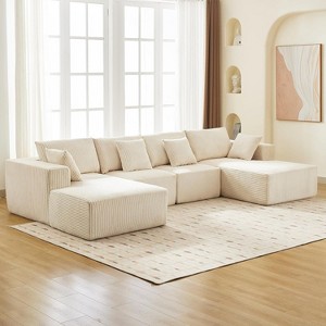 137" Corduroy Modular Sectional Sofa with Chaise, Oversized U-Shaped Cloud Couch, No Assembly Required, Deep Seat, Compression Foam Sofa - 1 of 4