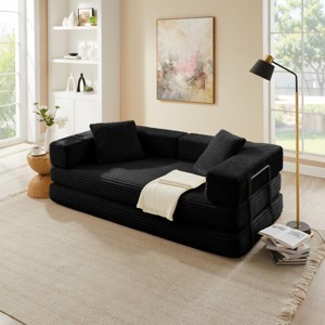 Cloud Boneless Convertible Floor Sofa Bed,  4-in-1 Foldable Compressed Loveseat Lounge Sleeper, High-Density Sponge & Corduroy Fabric - 1 of 4