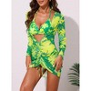 INSPIRE CHIC Women's Halter Floral Triangle Long Sleeve Drawstring Cover Up Mesh Ruched Dress Swimwear Bikini Sets 3 Pieces - 3 of 4
