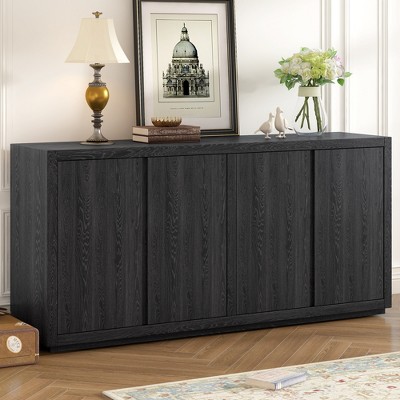 63.1"W Retro 4-Door Sideboard with Large Storage Space, Ash Veneer Cabinet with Adjustable Shelves 4B - ModernLuxe