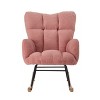 Gulches Pink Teddy Fabric Tufted Glider Rocking Chair, Metal Frame & Rubber Wood Legs, 300 lbs Capacity for Living Room & Bedroom - 2 of 4