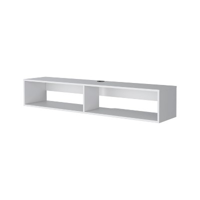 Vynxaria Modern Floating Media Rack, Wall-Mounted, White Melamine, 59.1"W x 12.6"D x 10.4"H