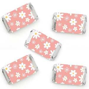 Big Dot of Happiness Pink Daisy Flowers - Mini Candy Bar Wrapper Stickers - Floral Party Small Favors - 40 Count - 1 of 4