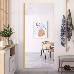 MAYEERTY Gold 31.5 x 70.87 Inch Rectangular Thin Edged Aluminum Alloy Full Length Mirror with Stand for Living Room and Bedroom Wall Decor - 1 of 4