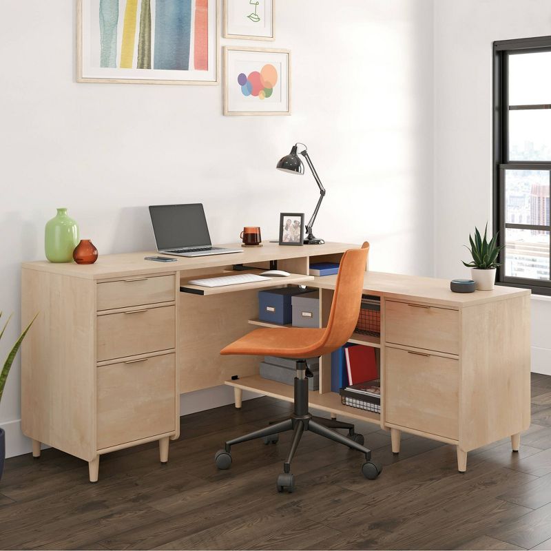 Clifford Place L-Shaped Desk Natural Maple - Sauder: Executive Workstation, Corner Design, Keyboard Shelf, Mid-Century Modern Style, 4 of 7