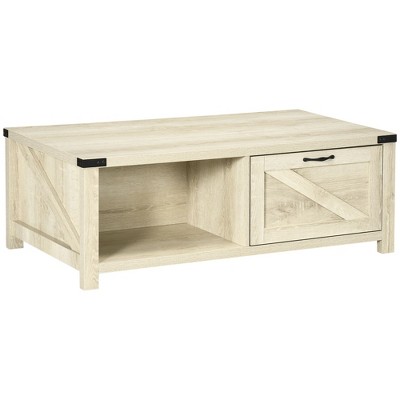 NicBex Farmhouse 46 Inch Rectangle Coffee Table with Drawer and Open Shelf for Living Room,Bedroom