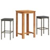 vidaXL 3-Piece Patio Bar Set with Poly Rattan Stools and Solid Acacia Wood Table - Weather-Resistant Outdoor Furniture for Garden, Deck, Gray - 2 of 4