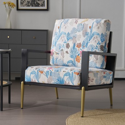 Runesay Modern Upholstered Accent Armchair with Gold Metal Legs and Rubber Wood Frame