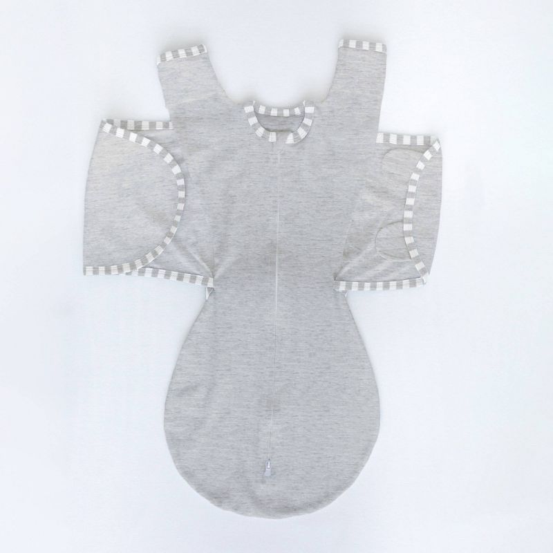 Omni Swaddle Wrap &#38; Arms up Sleeves &#38; Mitten Cuffs - Heathered Gray with Stripe Trim 0-3 Months, 6 of 9