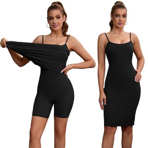 INSPIRE CHIC Women's Buit in Bra Adjustable Spaghetti Straps Layered Full Slips - 1 of 4
