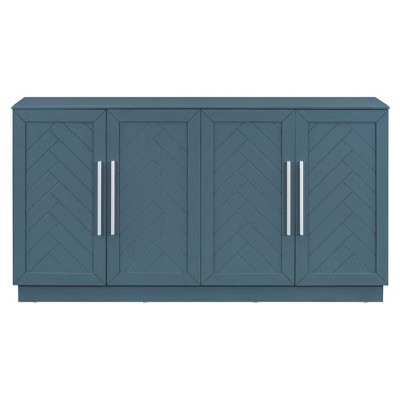 Hostack Sideboard Cabinet with Adjustable Shelves and Silver Handles for Dining & Living Room, Antique Blue