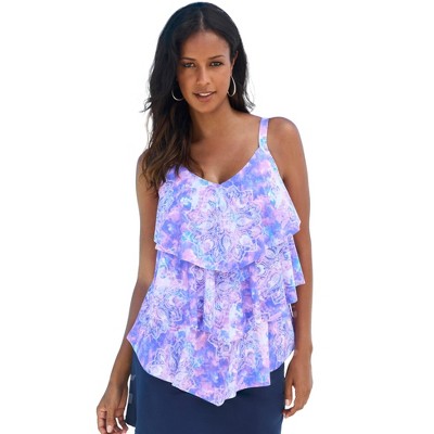 Swim 365 Women's Plus Size Longer-Length Tiered-Ruffle Tankini Top