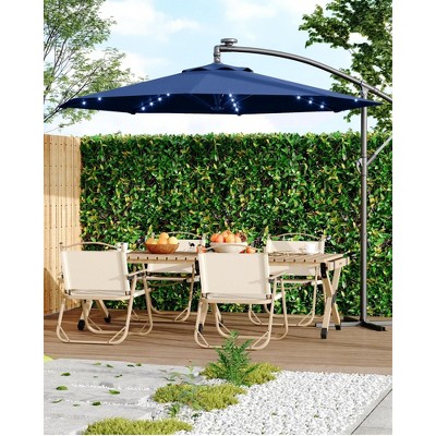 Garvee 10ft Solar Lights Offset Patio Umbrella, Cantilever Umbrella with Easy Lift & Tilt Adjustment, 8 Ribs Sun umbrella UV Protection Navy Blue