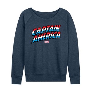 Women's - Marvel - Captain America Logo Lightweight French Terry Wide Neck Long Sleeve Shirt - 1 of 4