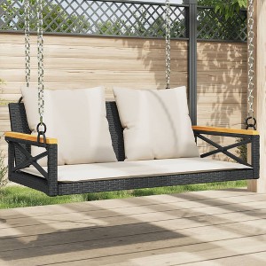 vidaXL Swing Bench with Cushions Black 42.9"x24.4"x15.7" Poly Rattan - 1 of 4