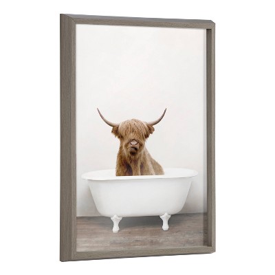 18" x 24" Blake Highland Cow in Tub Color Framed Printed Glass by Amy Peterson Art Studio Gray - Kate & Laurel All Things Decor