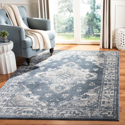 Oregon Blue and Cream Floral Synthetic Rectangular Area Rug