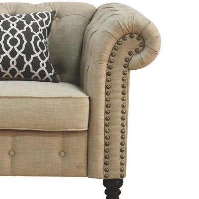 Sustainably Sourced Beige Linen and Leather Accent Chair