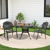 3-Piece Cast Aluminum Outdoor Dining Set: Round Table, Stackable Chairs & Red Cushions - All-Weather Patio Furniture for Your Backyard - 2 of 4