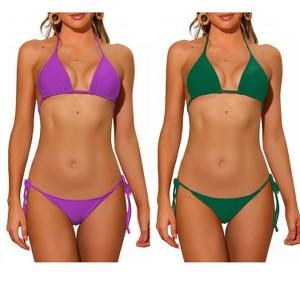 INSPIRE CHIC Women's Halter Tie Side Low Waist Triangle Bottom Basic Bikini Sets 2 Sets - 1 of 4