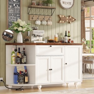 Aheaplus 55" Corner Wine Bar Cabinet with Wine Rack, Coffee Buffet Cabinet with Adjustable Shelves and Door - 1 of 4