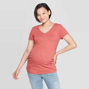Maternity Short Sleeve Shirred V-Neck T-Shirt - Isabel Maternity by Ingrid & Isabel Santa Fe Rose XS, Women
