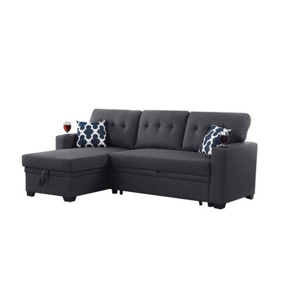 ChicFurnit Sectional Sofas 82 Inch with Storage Chaise and Cupholder Armrest Foam Cushions for Living Room, Dark Gray, 53"*82"*34.5"
