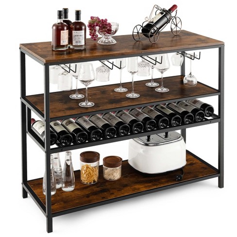 Costway Rustic Wine Rack Table 13 Bottles Wine Bar Cabinet Freestanding  With Glass Holder : Target