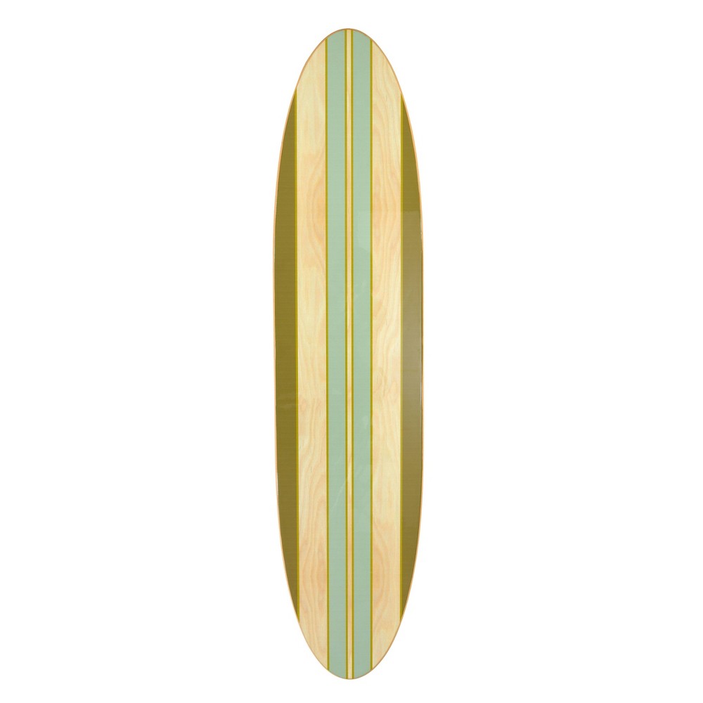 Photos - Wallpaper Storied Home Lacquered Wood Surfboard Wall Decor with Green/Brown Striped