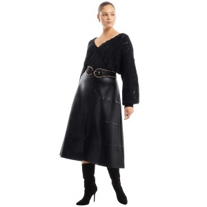 June + Vie by Roaman's Scallop-Trim Wrap Sweater - 1 of 4