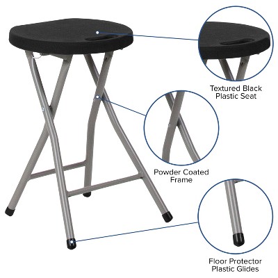 Black Foldable Stool with Titanium Gray Frame