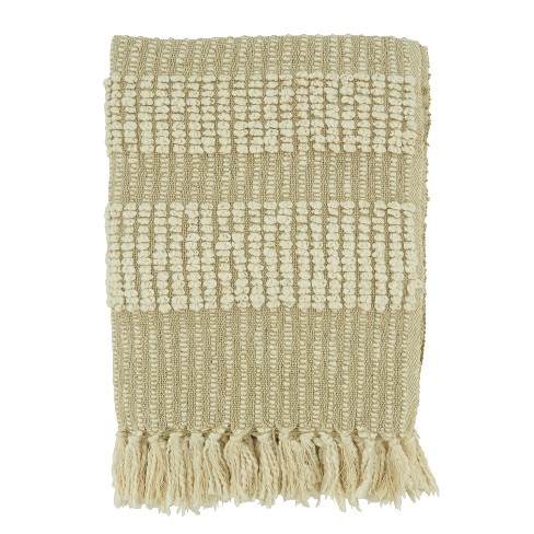 Saro Lifestyle Woven Throw Blanket With Stripe Design, Beige, 50x60