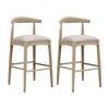 QingMoon Wooden Bar Stools Set of 2, Pebble Fabric Counter Height Chairs with Footrest and Contoured Back for Kitchen Island and Dining Room - 2 of 4