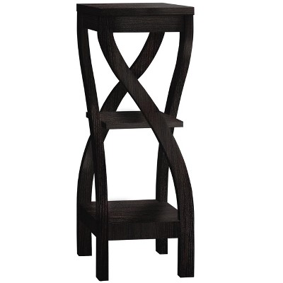 Vynxaria Contemporary Modern 3-Tier Square Accent Table  Brown Laminate, 2 Storage Shelves, 11.5"L×11.5"W×32"H, Anti-Tip Hardware