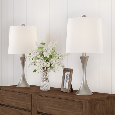 Hastings Home Flared Table Lamp Set - 2-pc, Brushed Silver/Ivory