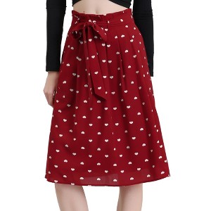 Allegra K Women's Printed Belted Elastic High Waist Vintage A-Line Midi Skirt - 1 of 4