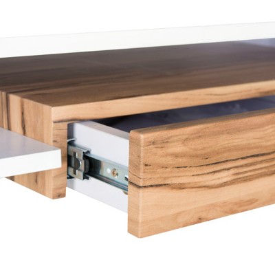 White and Natural Wood Modern Writing Desk with Drawer