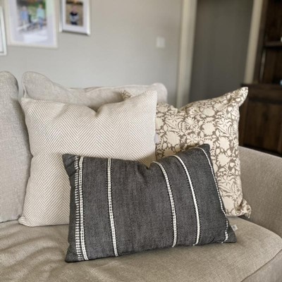 18x18 Center Stripes Tassel Throw Pillow Dark Gray/cream - Hearth & Hand™  With Magnolia : Target